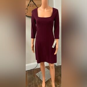 Necessary Objects Square-Neck Midi Dress in Plum